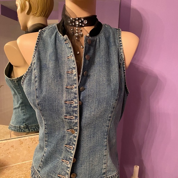 Denim and Velvet Vintage vest- hip and super cool and super sexy! - Picture 2 of 11